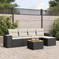 vidaXL 6-tlg. Garten-Sofagarnitur mit Kissen Schwarz Poly Rattan