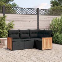 vidaXL 4-tlg. Garten-Sofagarnitur mit Kissen Schwarz Poly...