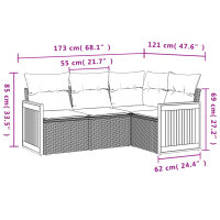 vidaXL 4-tlg. Garten-Sofagarnitur mit Kissen Schwarz Poly Rattan