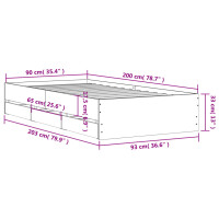 vidaXL Bettgestell mit Schubladen Grau Sonoma 90x200 cm Holzwerkstoff