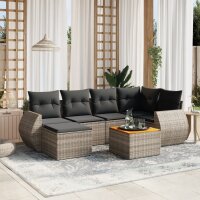 vidaXL 7-tlg. Garten-Sofagarnitur mit Kissen Grau Poly Rattan