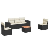 vidaXL 6-tlg. Garten-Sofagarnitur mit Kissen Schwarz Poly Rattan