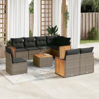 vidaXL 9-tlg. Garten-Sofagarnitur mit Kissen Grau Poly Rattan