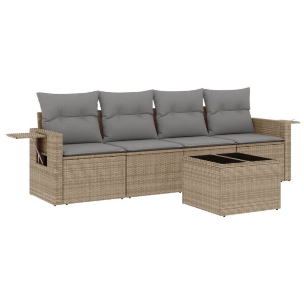 vidaXL 5-tlg. Garten-Sofagarnitur mit Kissen Beige Poly Rattan