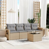 vidaXL 5-tlg. Garten-Sofagarnitur mit Kissen Beige Poly...