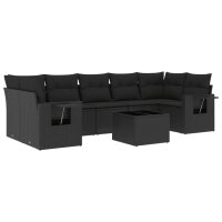 vidaXL 8-tlg. Garten-Sofagarnitur mit Kissen Schwarz Poly...