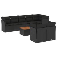 vidaXL 9-tlg. Garten-Sofagarnitur mit Kissen Schwarz Poly Rattan