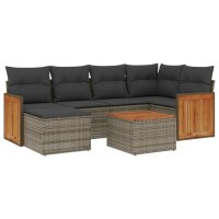 vidaXL 7-tlg. Garten-Sofagarnitur mit Kissen Grau Poly...