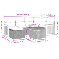 vidaXL 7-tlg. Garten-Sofagarnitur mit Kissen Grau Poly Rattan