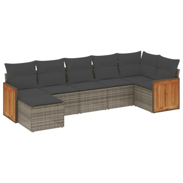 vidaXL 7-tlg. Garten-Sofagarnitur mit Kissen Grau Poly Rattan