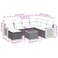 vidaXL 8-tlg. Garten-Sofagarnitur mit Kissen Grau Poly Rattan