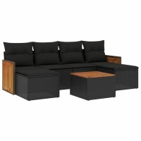 vidaXL 7-tlg. Garten-Sofagarnitur mit Kissen Schwarz Poly...