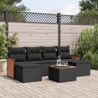 vidaXL 7-tlg. Garten-Sofagarnitur mit Kissen Schwarz Poly...