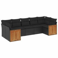 vidaXL 7-tlg. Garten-Sofagarnitur mit Kissen Schwarz Poly Rattan