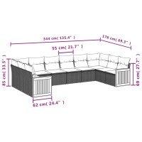 vidaXL 10-tlg. Garten-Sofagarnitur mit Kissen Grau Poly Rattan