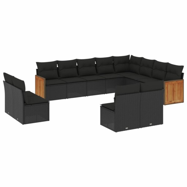 vidaXL 12-tlg. Garten-Sofagarnitur mit Kissen Schwarz Poly Rattan