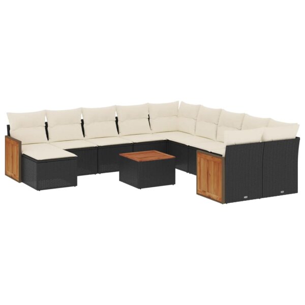 vidaXL 12-tlg. Garten-Sofagarnitur mit Kissen Schwarz Poly Rattan