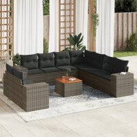 vidaXL 10-tlg. Garten-Sofagarnitur mit Kissen Grau Poly...