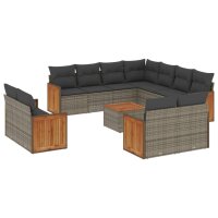 vidaXL 12-tlg. Garten-Sofagarnitur mit Kissen Grau Poly...