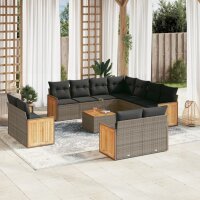 vidaXL 12-tlg. Garten-Sofagarnitur mit Kissen Grau Poly...