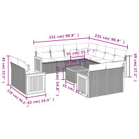 vidaXL 12-tlg. Garten-Sofagarnitur mit Kissen Grau Poly Rattan