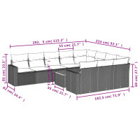 vidaXL 11-tlg. Garten-Sofagarnitur mit Kissen Schwarz Poly Rattan