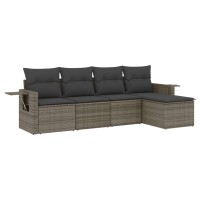 vidaXL 5-tlg. Garten-Sofagarnitur mit Kissen Grau Poly Rattan