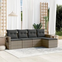 vidaXL 5-tlg. Garten-Sofagarnitur mit Kissen Grau Poly Rattan