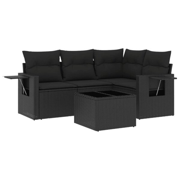 vidaXL 5-tlg. Garten-Sofagarnitur mit Kissen Schwarz Poly Rattan