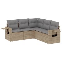 vidaXL 5-tlg. Garten-Sofagarnitur mit Kissen Beige Poly...