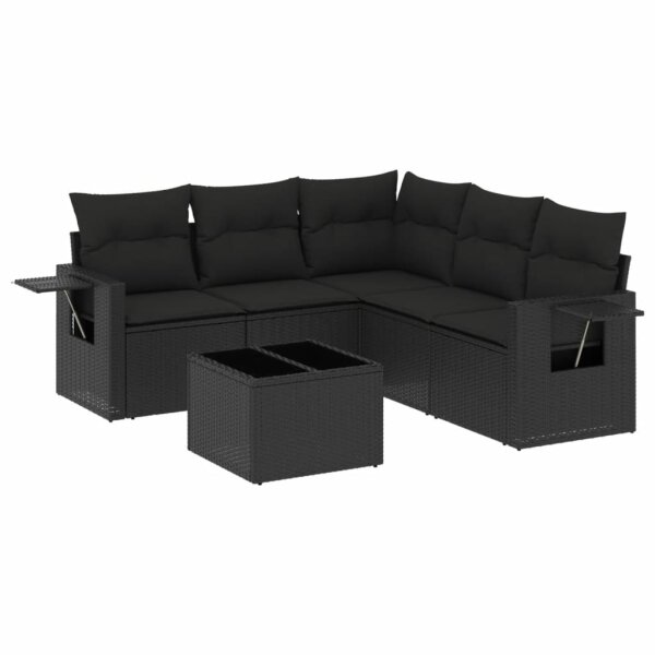 vidaXL 6-tlg. Garten-Sofagarnitur mit Kissen Schwarz Poly Rattan