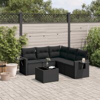 vidaXL 6-tlg. Garten-Sofagarnitur mit Kissen Schwarz Poly Rattan