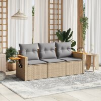 vidaXL 3-tlg. Garten-Sofagarnitur mit Kissen Beige Poly...