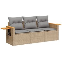 vidaXL 3-tlg. Garten-Sofagarnitur mit Kissen Beige Poly...