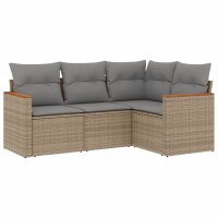 vidaXL 4-tlg. Garten-Sofagarnitur mit Kissen Beige Poly Rattan