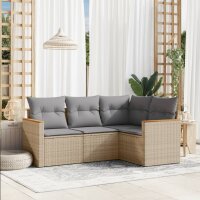 vidaXL 4-tlg. Garten-Sofagarnitur mit Kissen Beige Poly Rattan