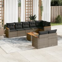 vidaXL 9-tlg. Garten-Sofagarnitur mit Kissen Grau Poly Rattan