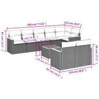 vidaXL 9-tlg. Garten-Sofagarnitur mit Kissen Grau Poly Rattan