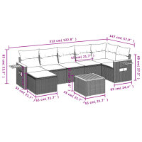 vidaXL 8-tlg. Garten-Sofagarnitur mit Kissen Grau Poly Rattan