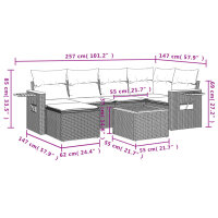 vidaXL 7-tlg. Garten-Sofagarnitur mit Kissen Grau Poly Rattan