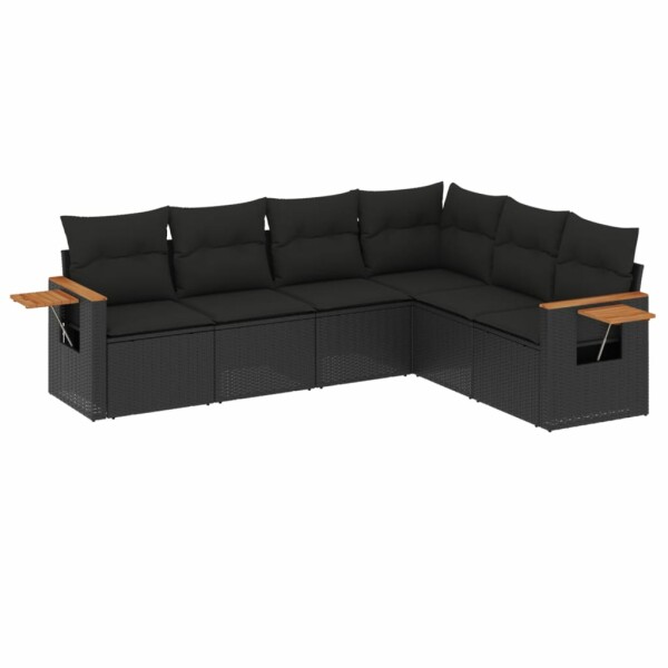 vidaXL 6-tlg. Garten-Sofagarnitur mit Kissen Schwarz Poly Rattan