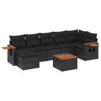 vidaXL 8-tlg. Garten-Sofagarnitur mit Kissen Schwarz Poly Rattan