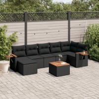 vidaXL 8-tlg. Garten-Sofagarnitur mit Kissen Schwarz Poly Rattan