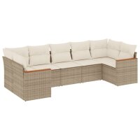 vidaXL 7-tlg. Garten-Sofagarnitur mit Kissen Beige Poly Rattan