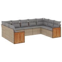 vidaXL 9-tlg. Garten-Sofagarnitur mit Kissen Beige Poly Rattan