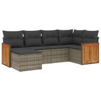 vidaXL 6-tlg. Garten-Sofagarnitur mit Kissen Grau Poly Rattan