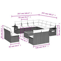 vidaXL 12-tlg. Garten-Sofagarnitur mit Kissen Schwarz Poly Rattan