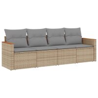 vidaXL 4-tlg. Garten-Sofagarnitur mit Kissen Beige Poly Rattan