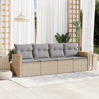 vidaXL 4-tlg. Garten-Sofagarnitur mit Kissen Beige Poly Rattan