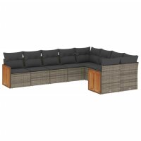 vidaXL 9-tlg. Garten-Sofagarnitur mit Kissen Grau Poly Rattan